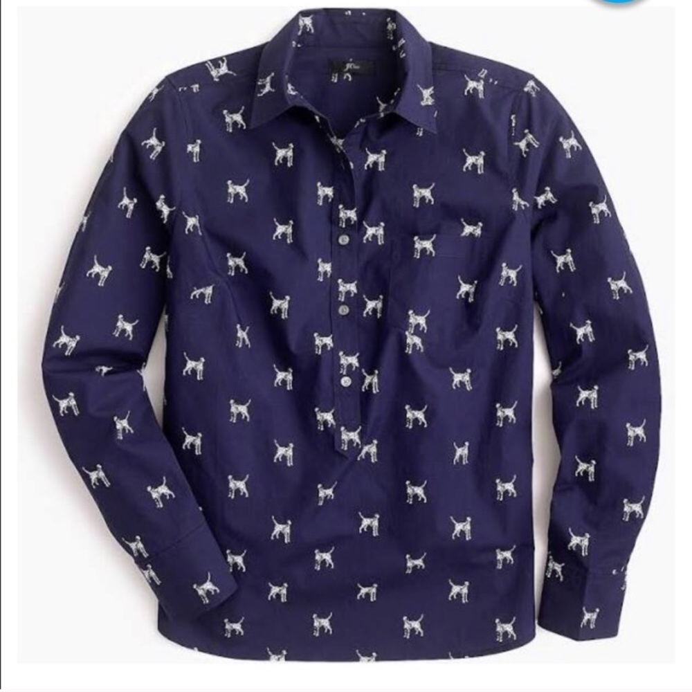 J Crew dog novelty print popover long sleeve shirt